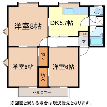 コーポアップルＢ棟の物件間取画像